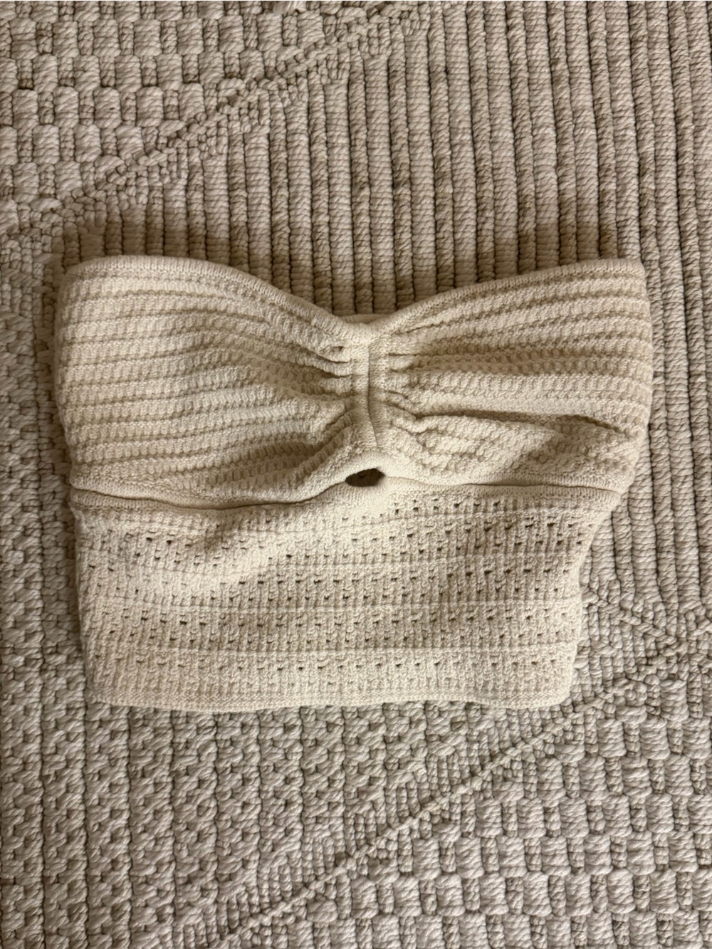American Eagle Outfitters Cream Crochet Twist-Front Crop Top